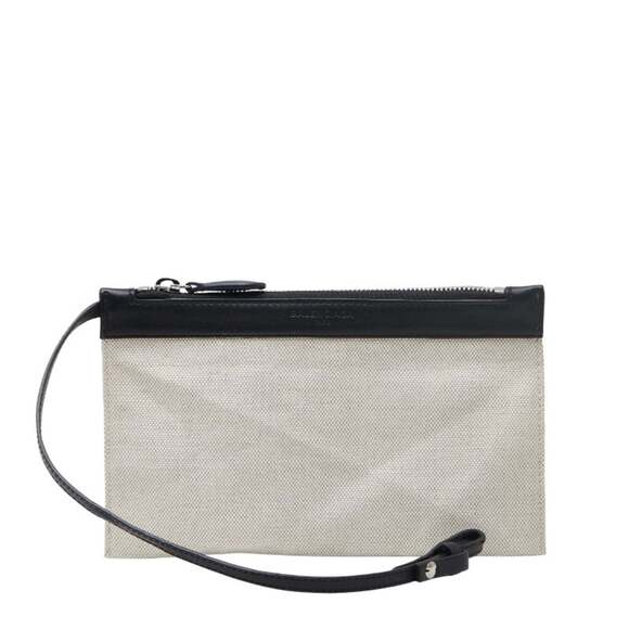 Balenciaga Navy Cabas S accessory pouch in beige and black canvas leather. Wo...